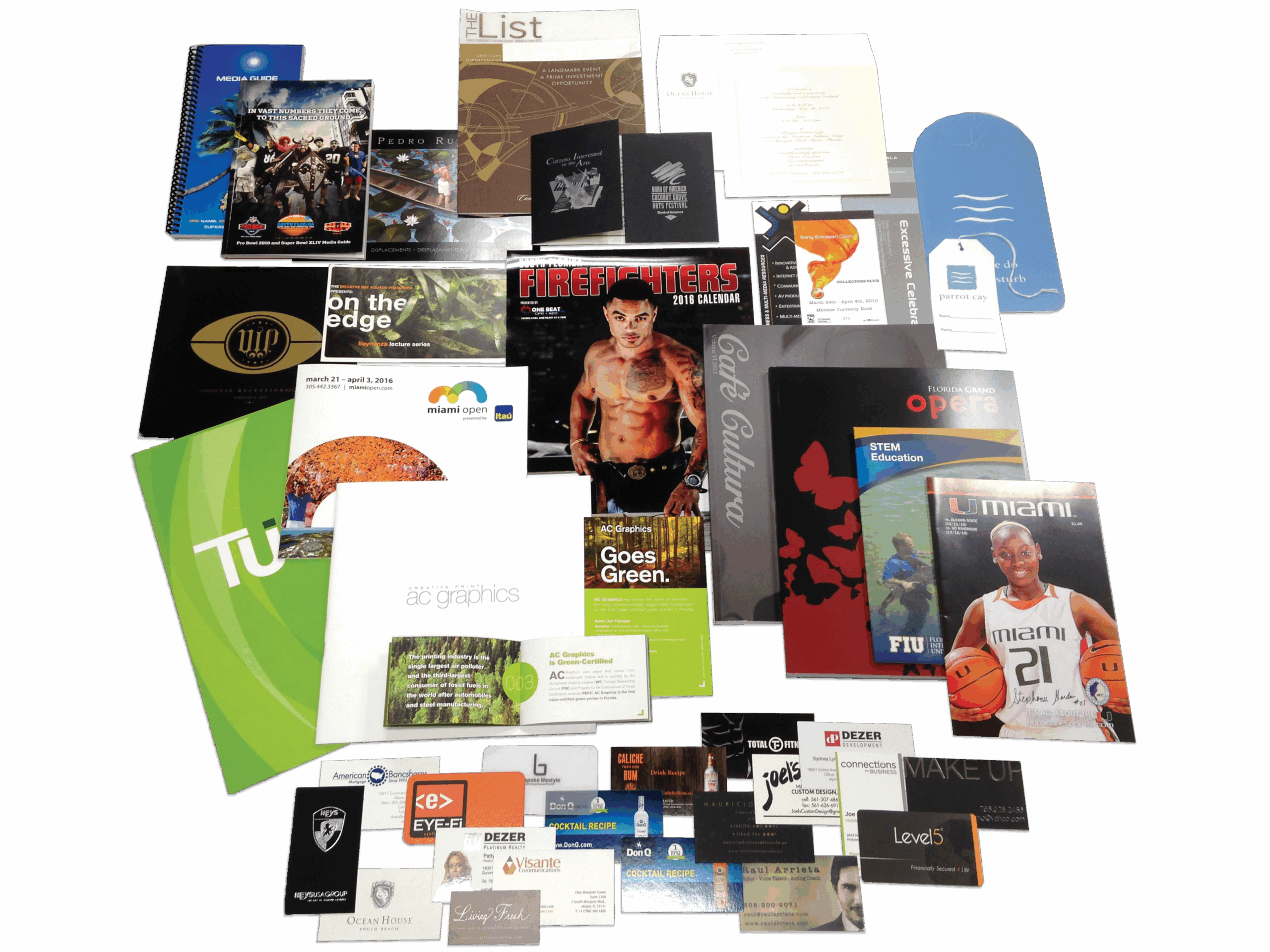 Printed brochures and catalogs showcasing AC Graphics’ print quality